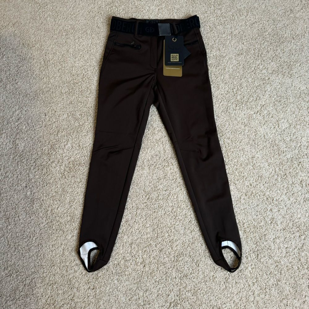 Goldbergh Paris Belted Dark Brown Slim-leg Stirrup Ski Pants NWT US 10 - Picture 6 of 8